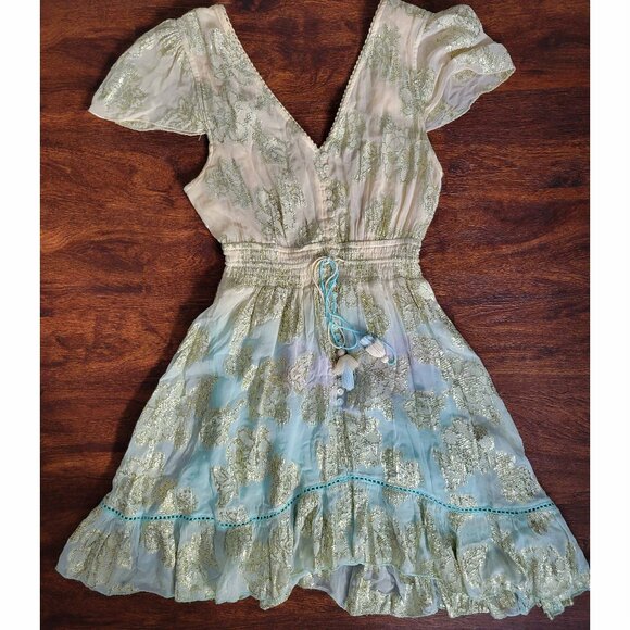 Boho Madrid Size S Short Sleeve Lurex Floral Mini Ombre Dress - Picture 1 of 14